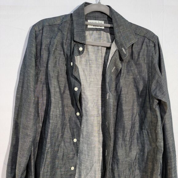 Epaulet Gray Casual Shirt Collared Button Up Long Sleeve Button Cuff Men's Sz S - Picture 6 of 8